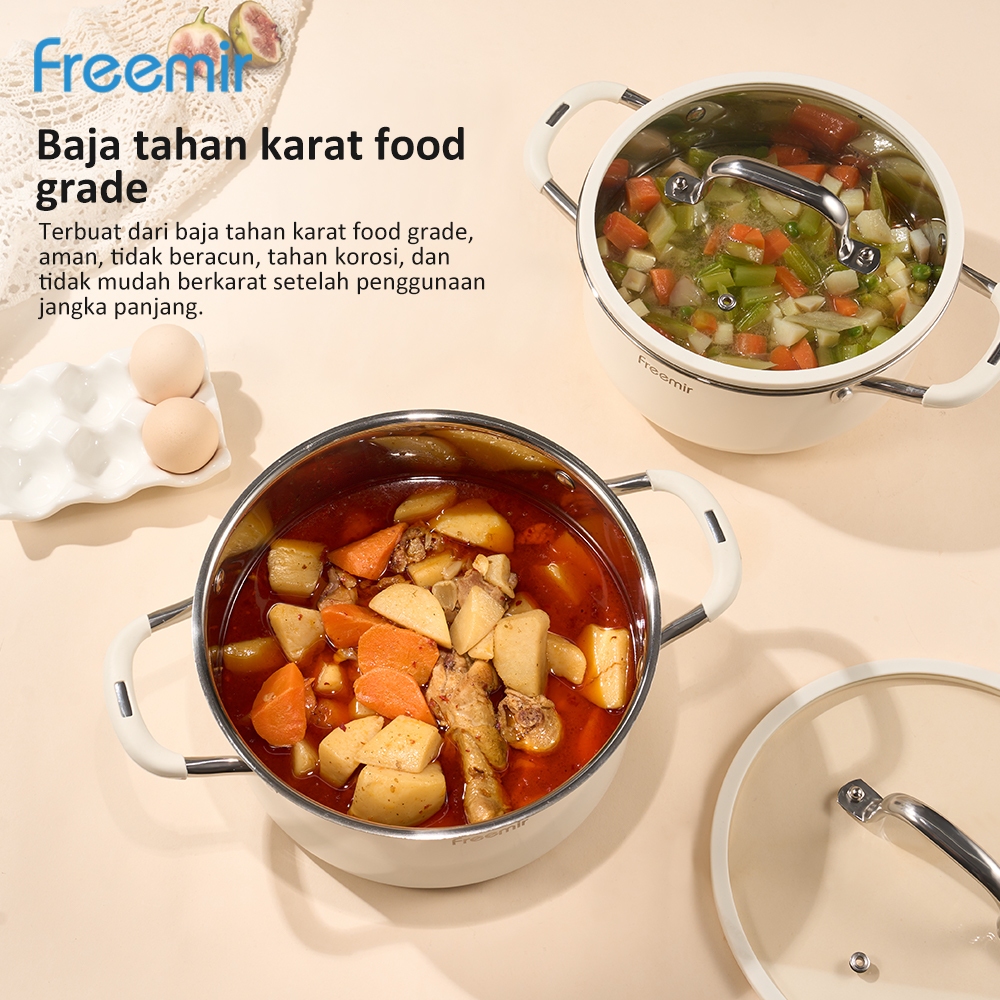 HOT SALE [PREMIUM] freemir Panci Set 8 Panci Stainless Steel Panci Anti Karat Serbaguna