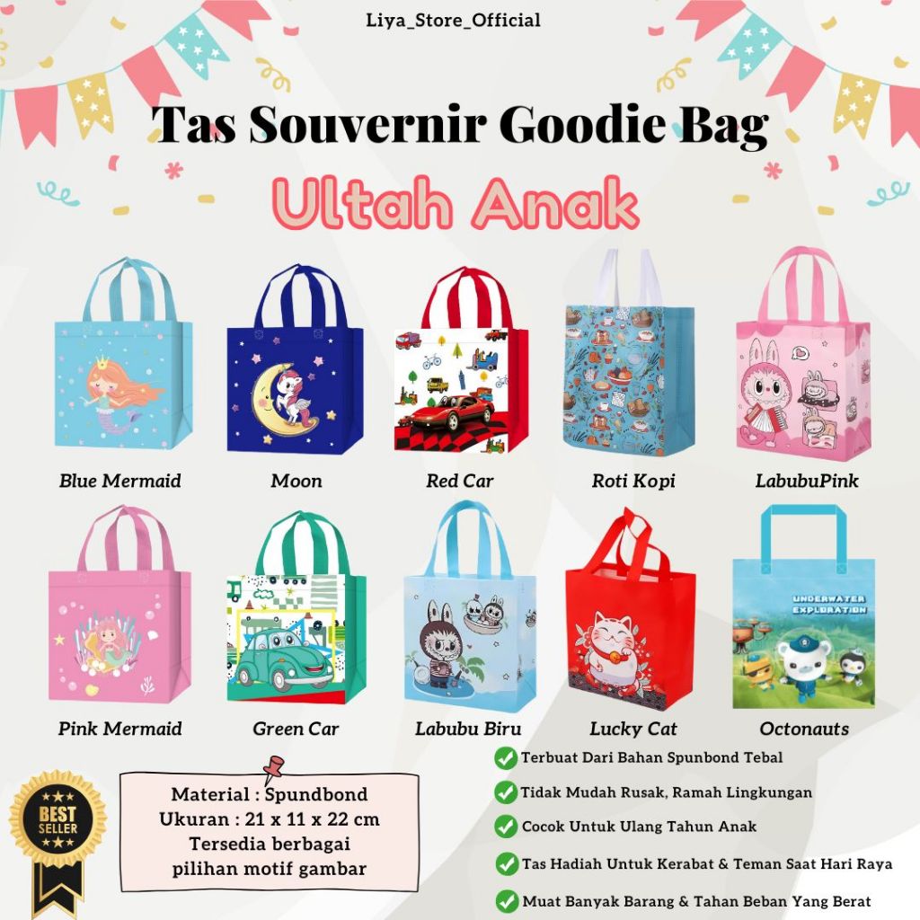 

Tas Ulang tas bekal Tahun Anak" Tebal/Souvenir/Tas Hadiah Ultah/Goodiebag Motif Kartun/tas termurah