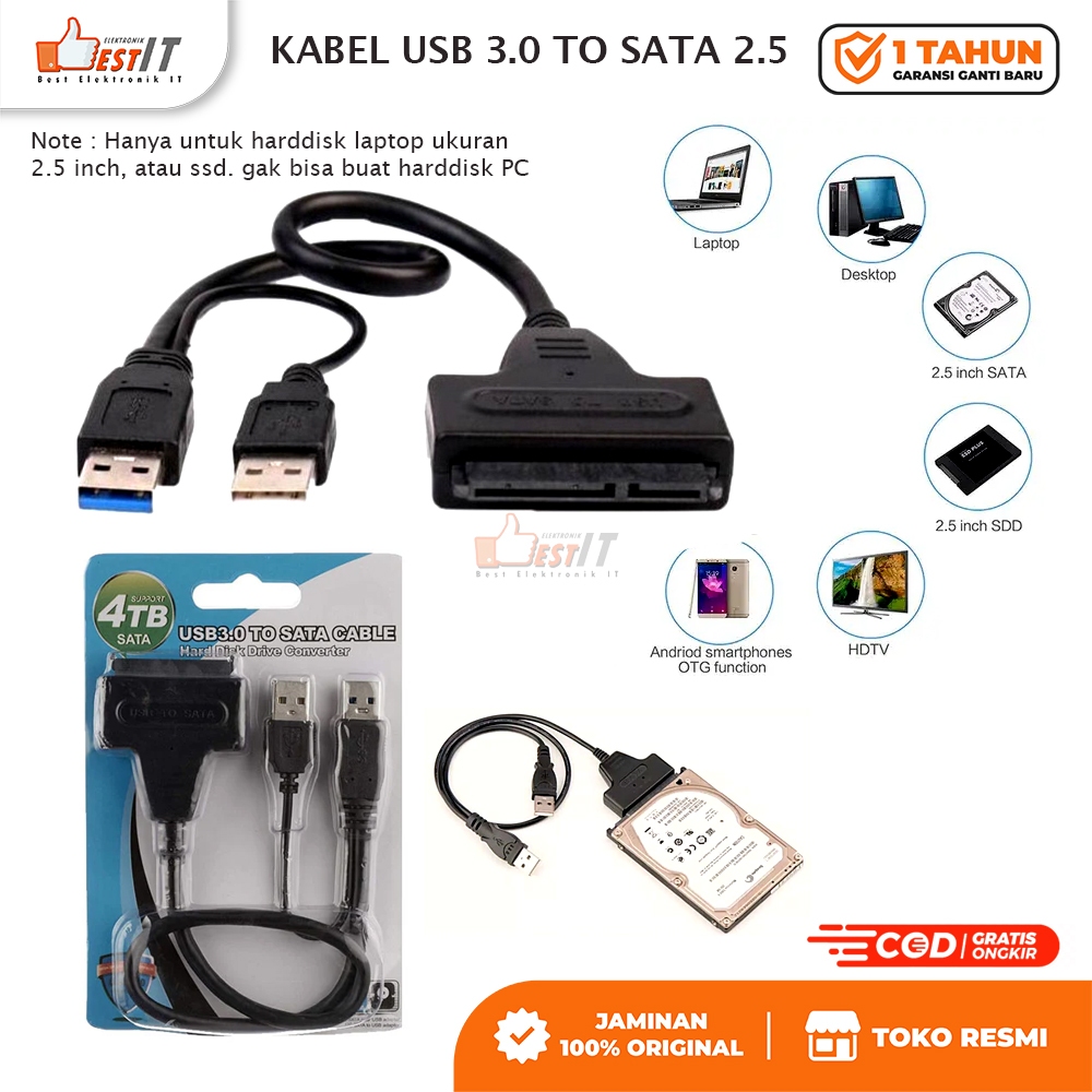Kabel USB 3.0 Sata 4TB HDD DVD SDD Versi 3