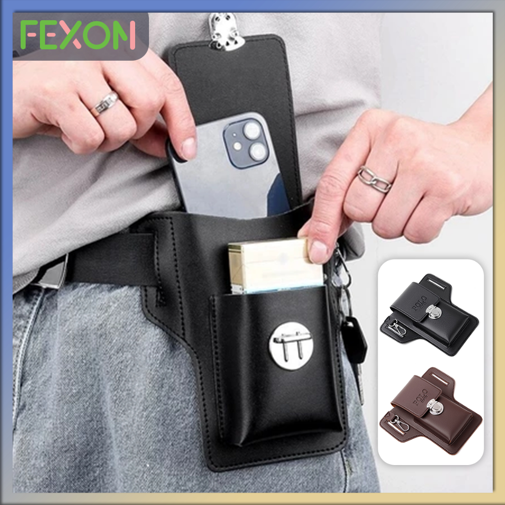 [COD] FEXON Tas Sabuk HP Pria Outdoor | Sarung HP Pinggang Kulit | Dompet HP Kerja Gantungan Kunci