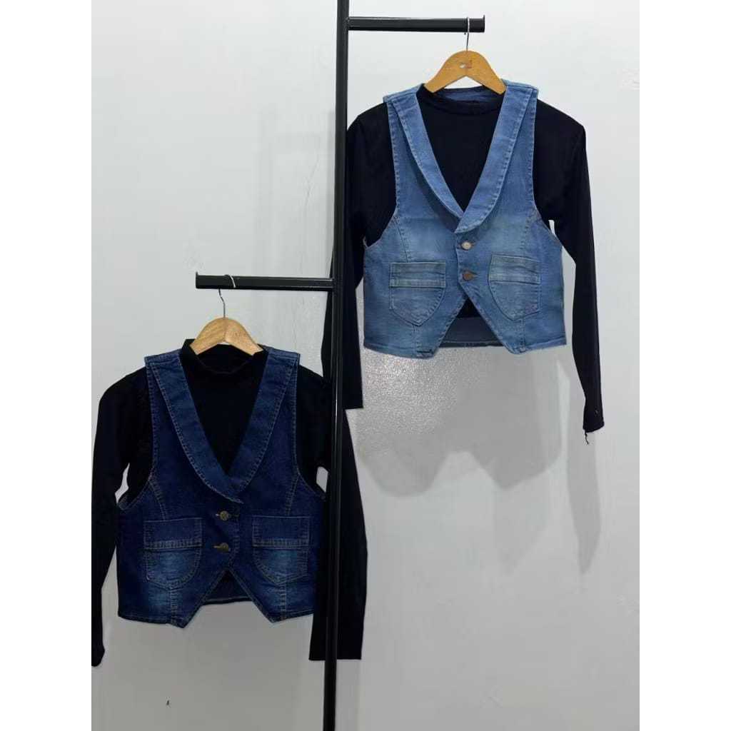 Rompi Jeans terlaris kekinian/ rompi korean style wanita/ crop/ tanpa lengan terbaru 2025