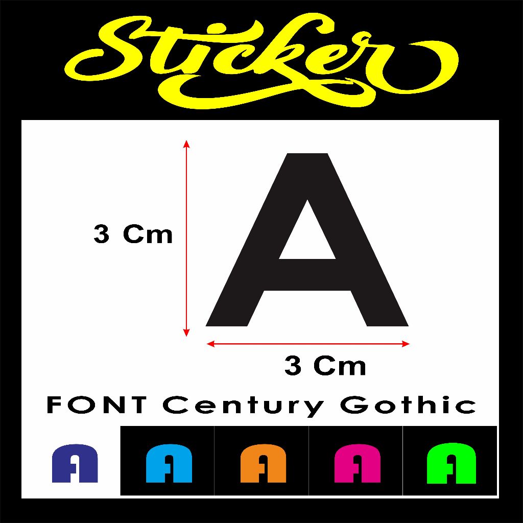 

STIKER CUTTING HURUF / ABJAD JUAL SATUAN NAMA FONT FONT Century Gothic UKURAN 3 CM