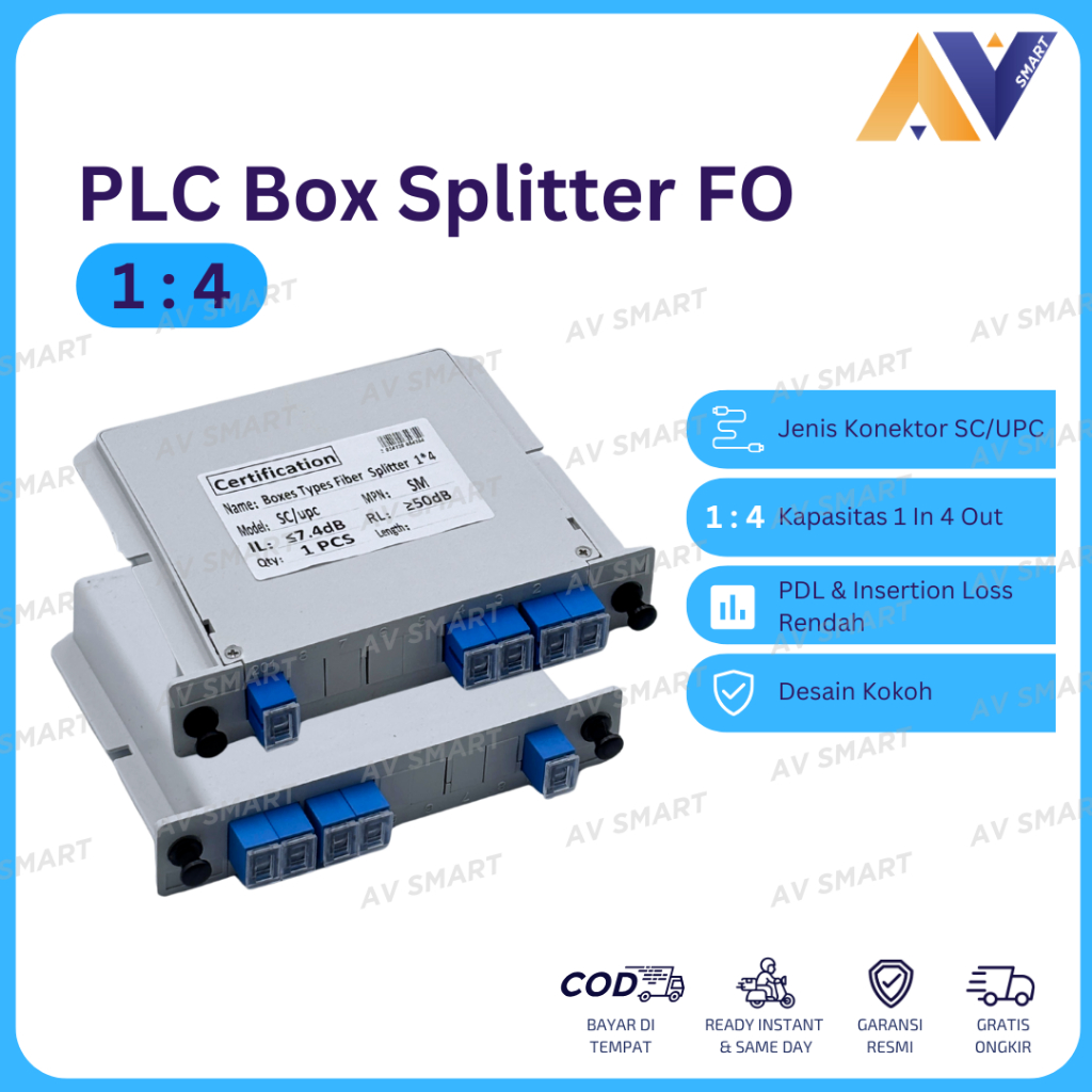 Box Passive Splitter PLC FO 1:4 Fiber Optik FTTH SC UPC (1 In 4 Out)
