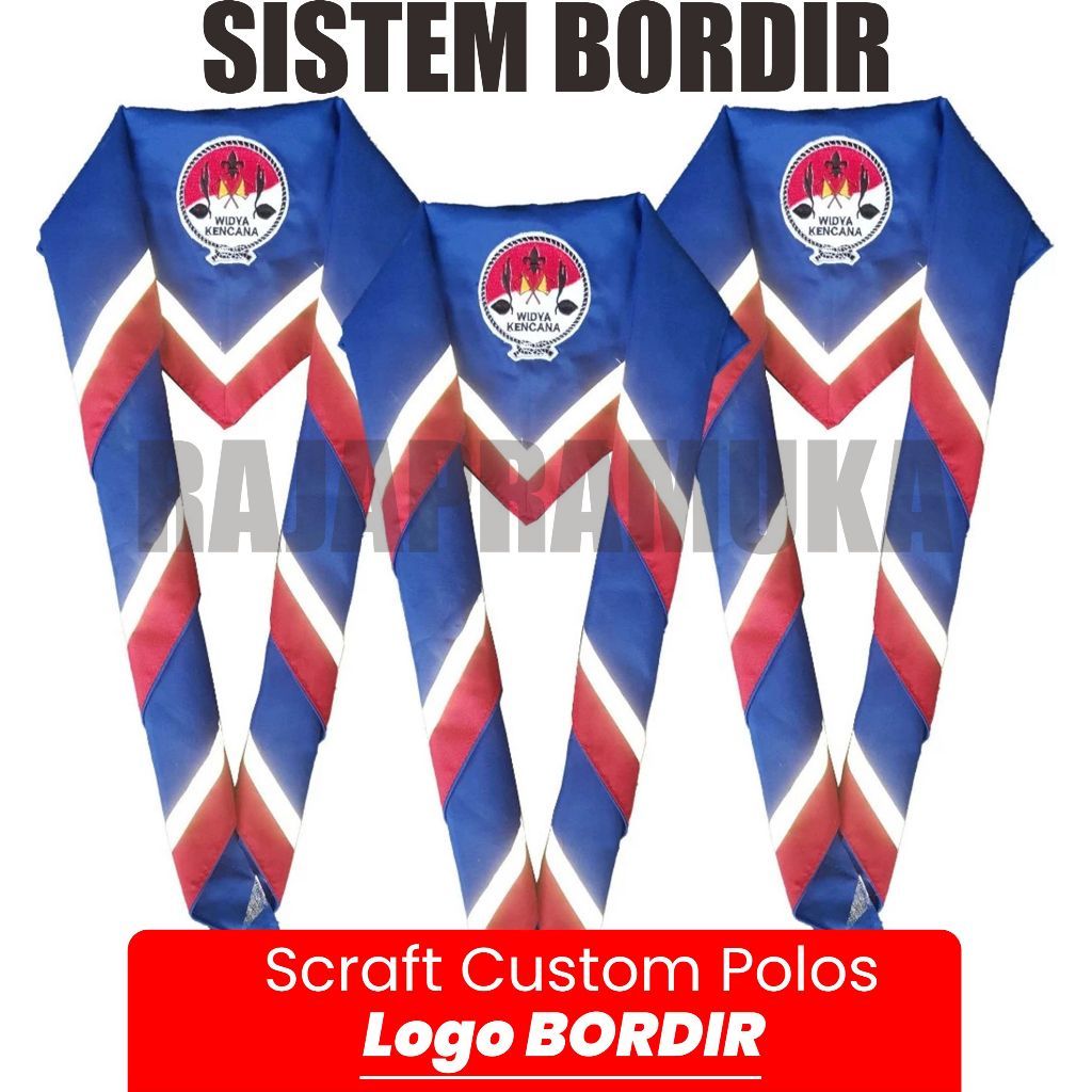 Scarf Pramuka Custom Logo + Nama siswa Bordir Scraf polos Menyala minimal 20pcs