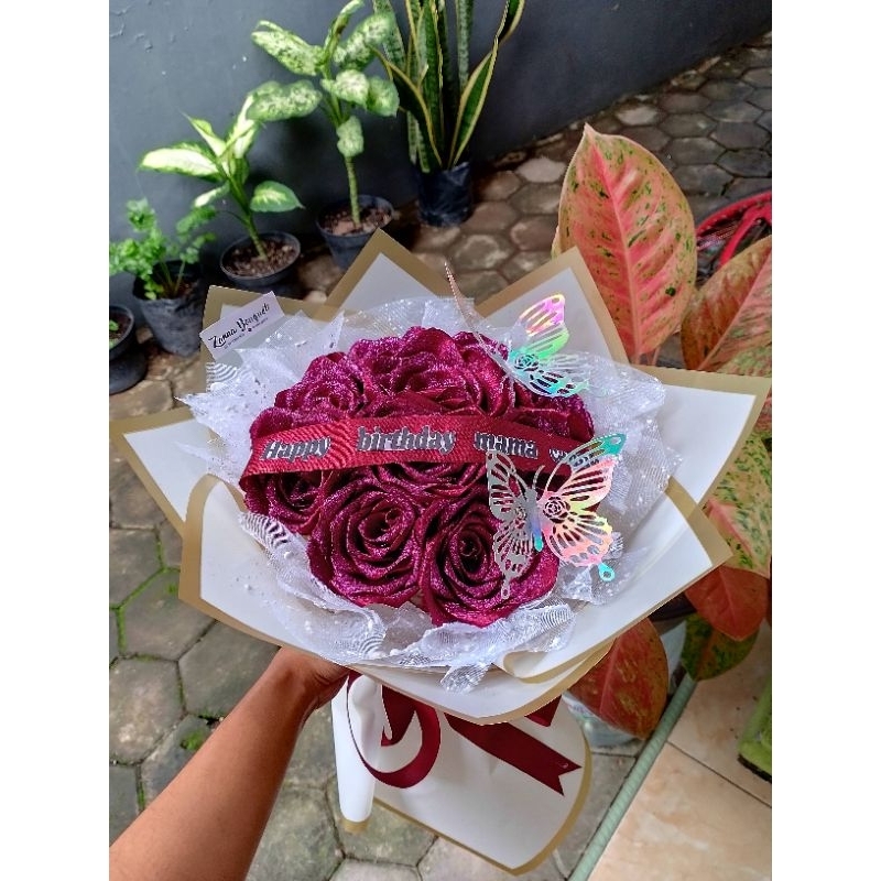 

buket bunga pita satin