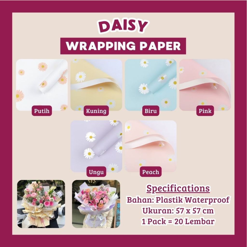 

Kertas Buket Bunga Motif Bunga Daisy Flower Wrapping Paper Cellophane Aesthetic Flower Pattern