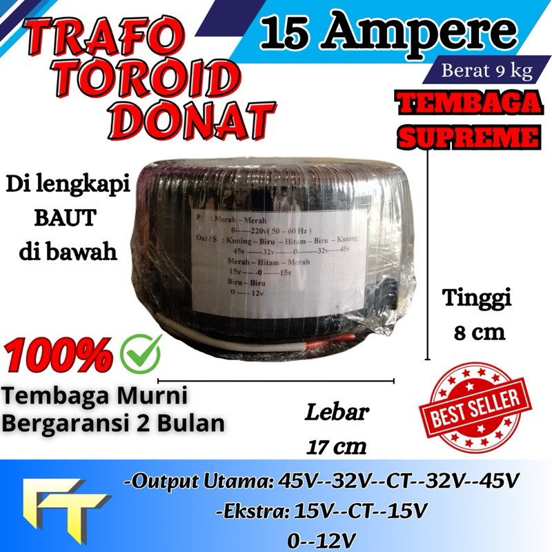Trafo Toroid Donat 15A CT 45v 32v murni