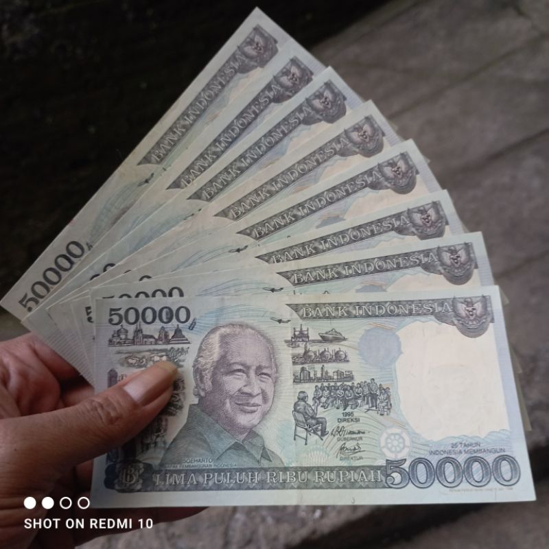 uang kertas 50000 rupiah suharto kertas tahun 1995 seperti baru baik asli harga perlembar