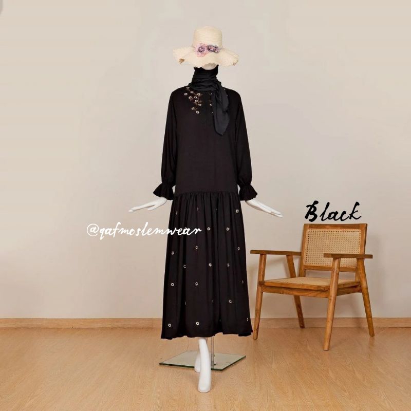 Gamis Rayon Twill Embroidery Gamis Daster Rayon Twill Adem Tebal Hitam Putih Haji Umroh