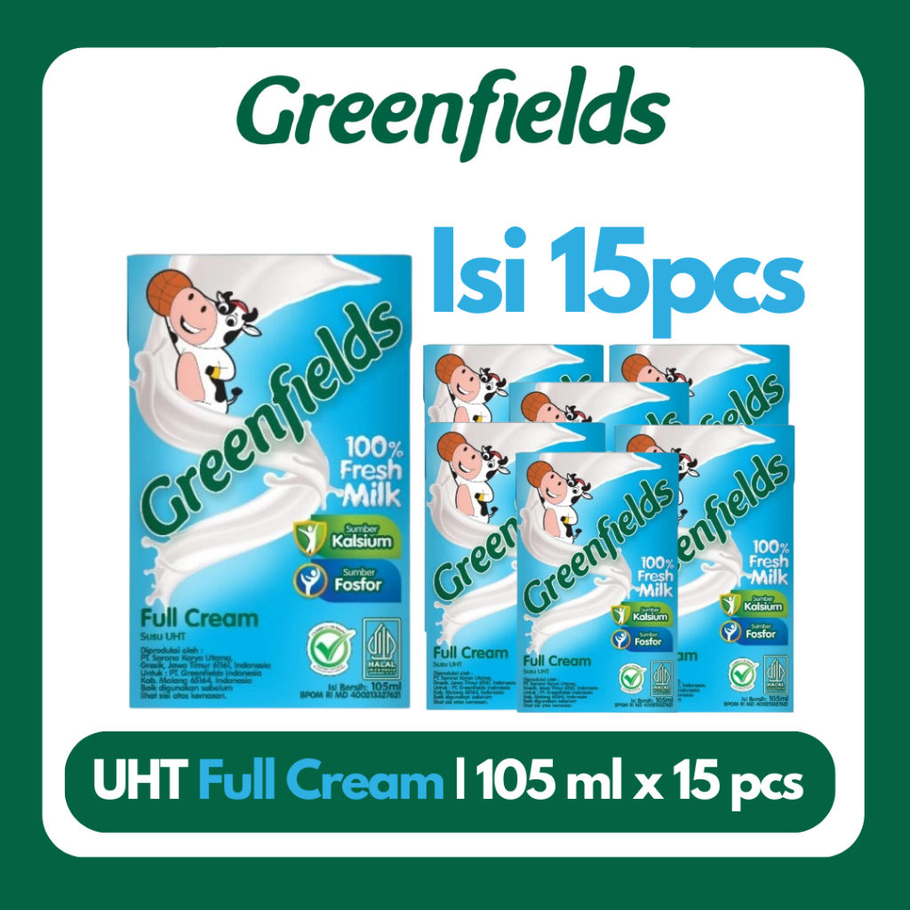

[BUNDLING HEMAT 15PCS] Susu Greenfields UHT Full Cream, Strawberry, Chocolate 105ml x 15pcs