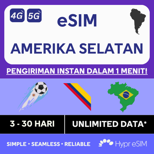 Amerika Selatan eSIM - Data Unlimited 3 - 30 Hari - KIRIM INSTAN via Email