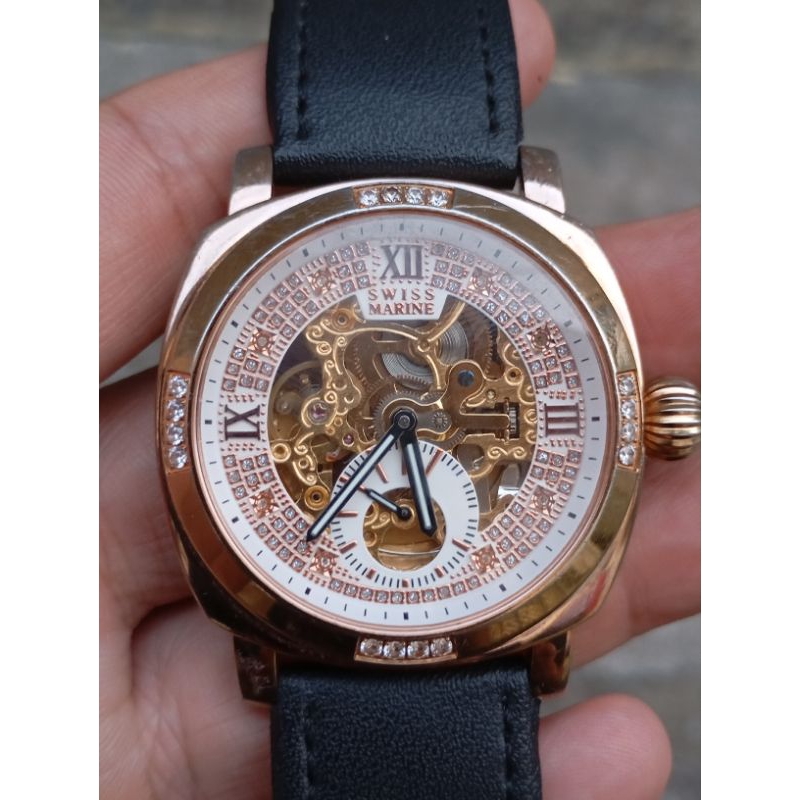 jam tangan Swiss marine automatic skeleton cakep second bekas ori