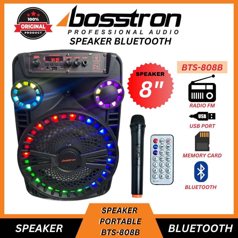 SPEAKER BLUETOOTH BOSSTRON SPEAKER PORTABLE BTS-808B SPEAKER AKTIF KARAOKE
