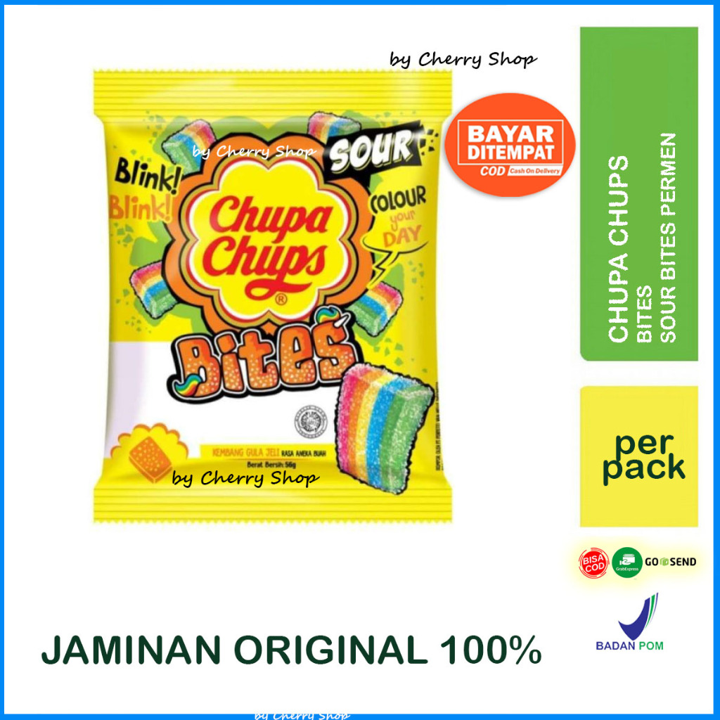 

Chupa Chups Sour Bites Pack 56g - Permen Jeli Manis Asem Rasa Aneka Buah By Cherry Shop