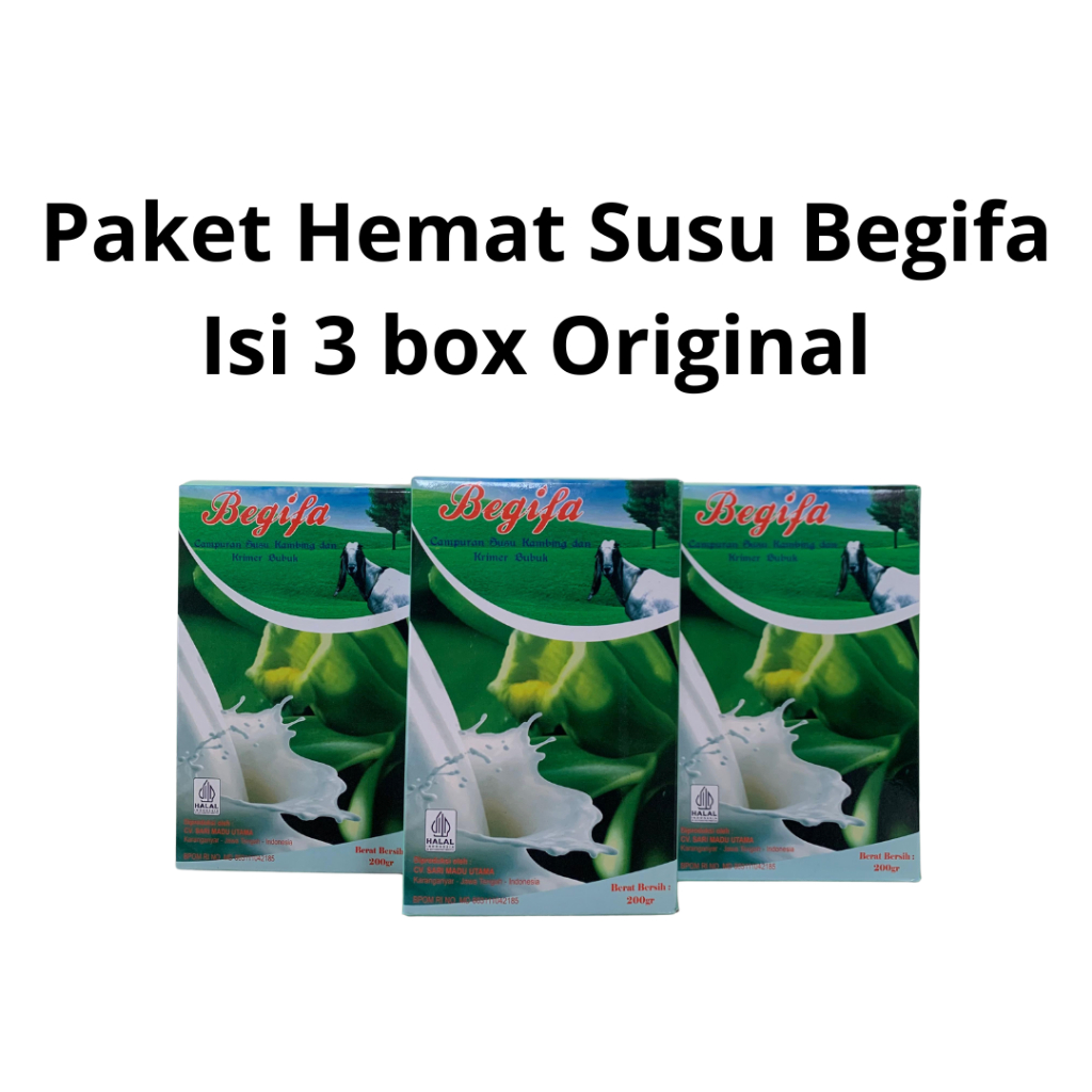 

Paket hemat isi 3 box begifa original - susu kambing etawa bubuk @200gram - susu kambing etawa bu buk - dairy milk