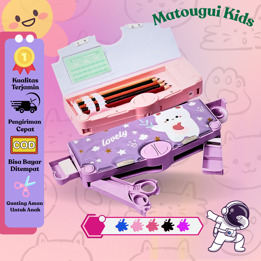 

【MTG.KIDS】Tempat Pensil Multifungsi Kotak Pensil Anak Lengkap Peruncing Gunting Isolasi Penghapus Penggaris Alat Tulis Sekolah