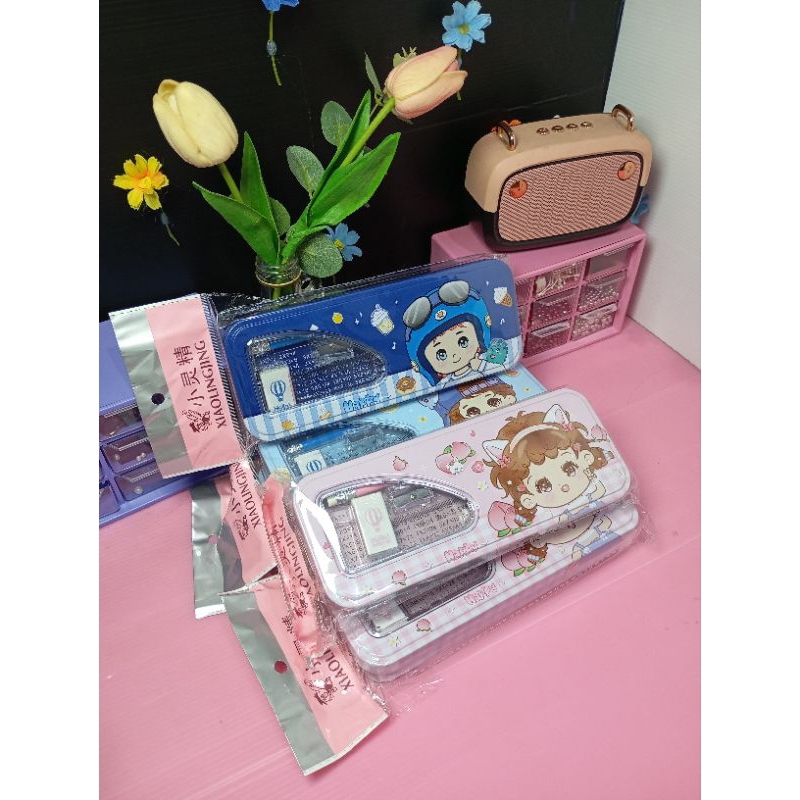 

[Aesthetic by fss.id] kotak pensil anak cewe cowo lucu/tempat pensil kaleng set isi pensil 2/penggaris/rautan/penghapus