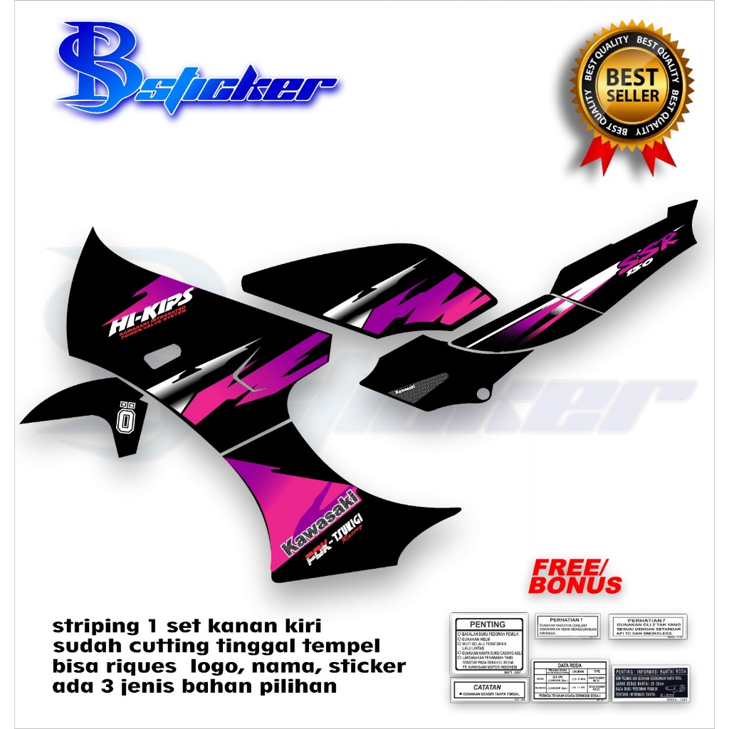 sticker striping ninja SSR 150  bodi hitam bisa riques variasi transparan bahan sdh terCUTTING