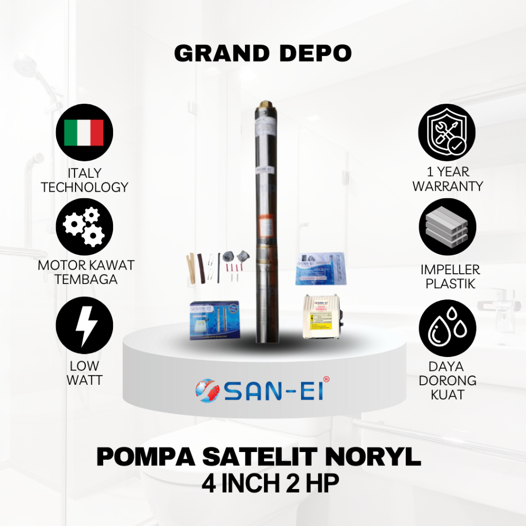 San Ei Pompa Air Satelit 4 inch 2 HP Noryl / Pompa Submersible San Ei