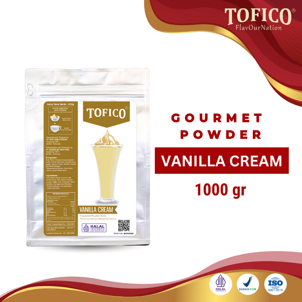 

Powder Vanilla Cream Tofico / Bubuk Minuman Rasa Krim Vanila Premium 1KG / Tofico Syrup Official