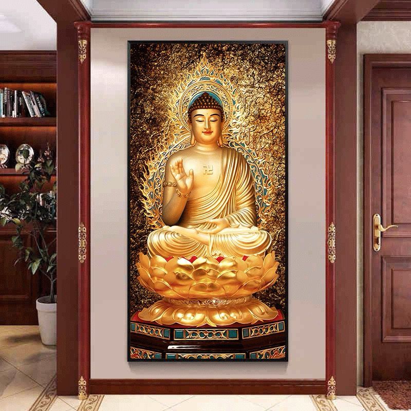Lukisan Porcelain 5D Diamond Motif Buddhist Pajangan Dinding Porselen 5 Dimensi Kristal Timbul Buddh