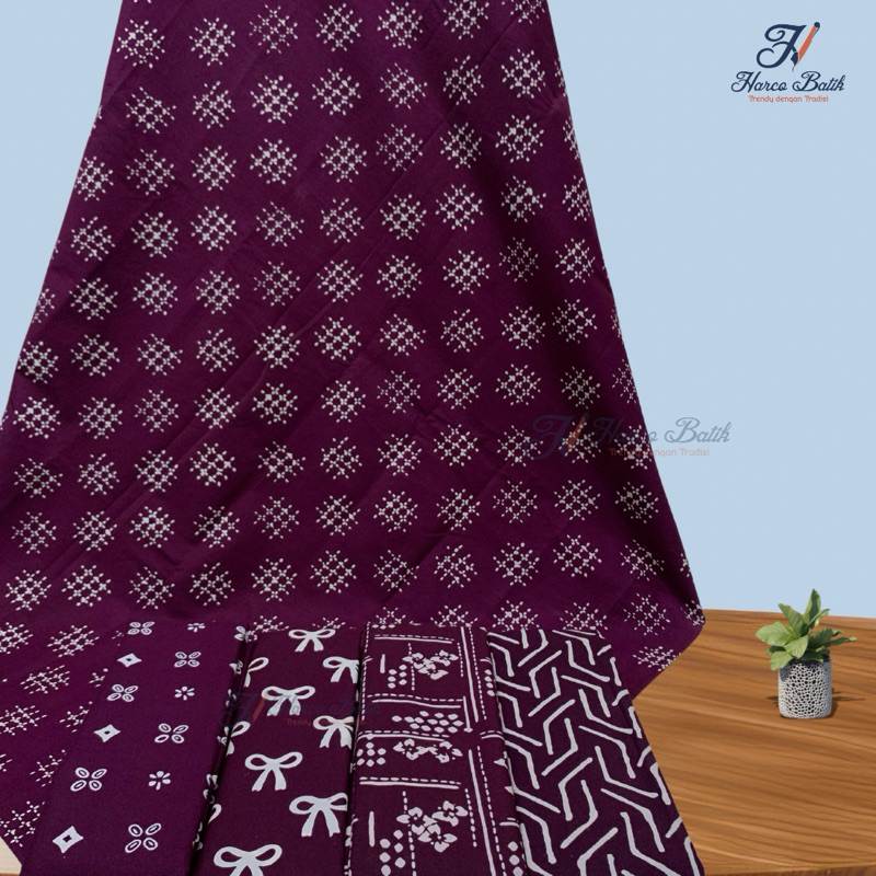 Kain Batik Ungu Terong - Batik Burgundy - Batik Cap Garutan Tasikmalaya - Batik Modern Elegan - Bati