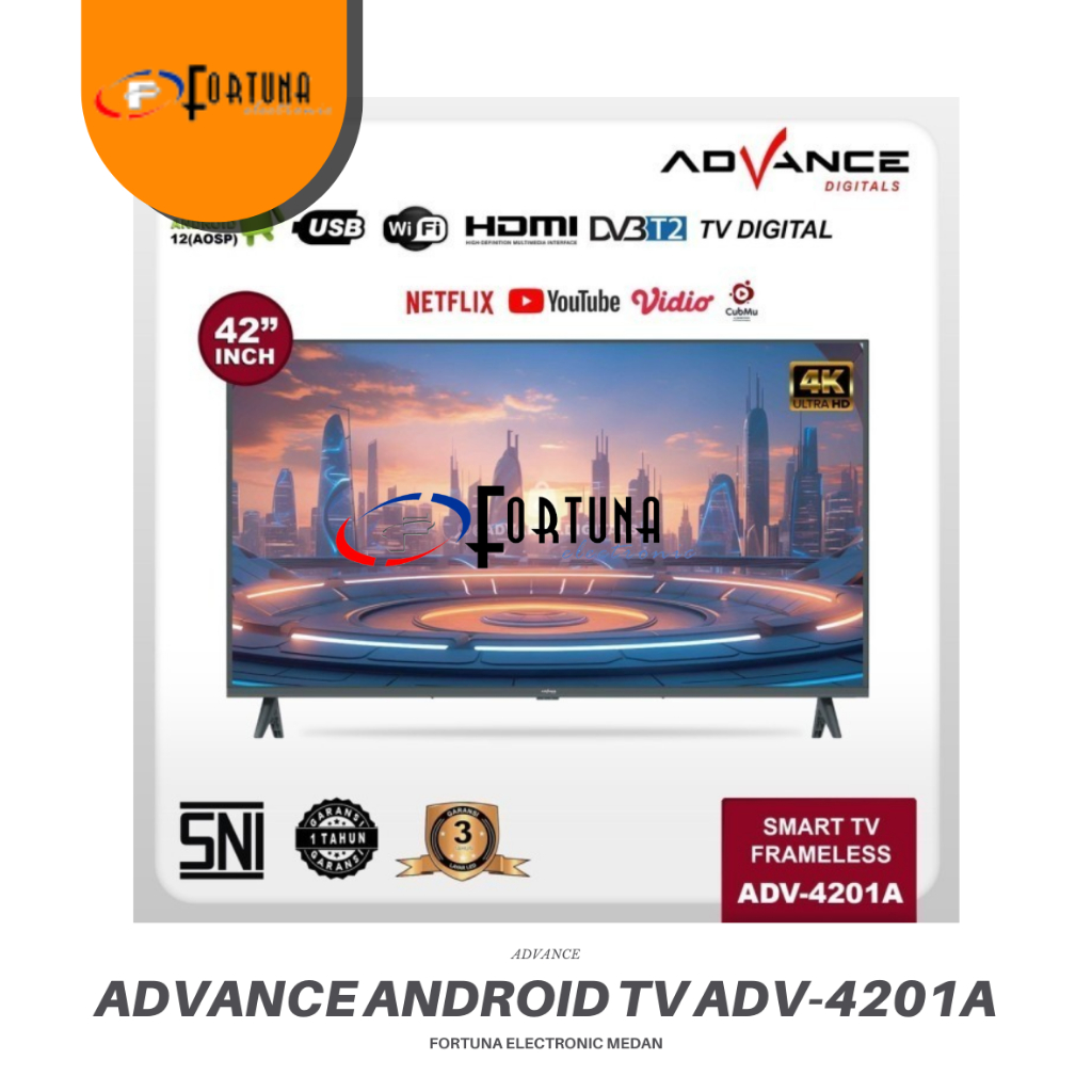 ADVANCE ANDROID TV LED 42 INCH ADV 4201A Smart TV Digital Frameless TELEVISI MEDAN GARANSI RESMI