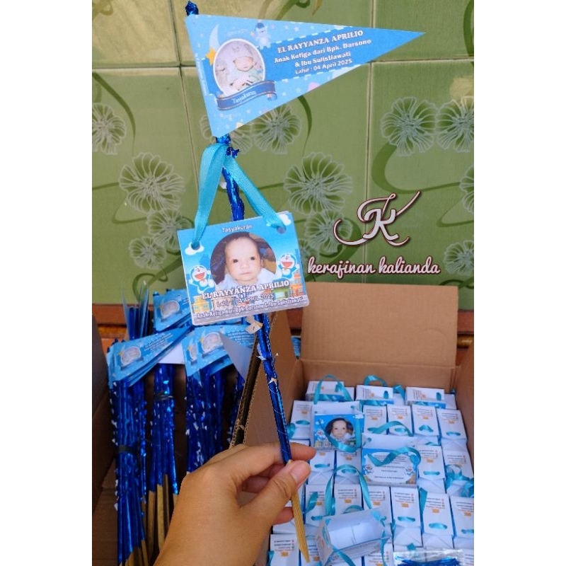 bendera aqiqah & Wadah telur Tasyakuran aqiqah ( satu set lengkap)