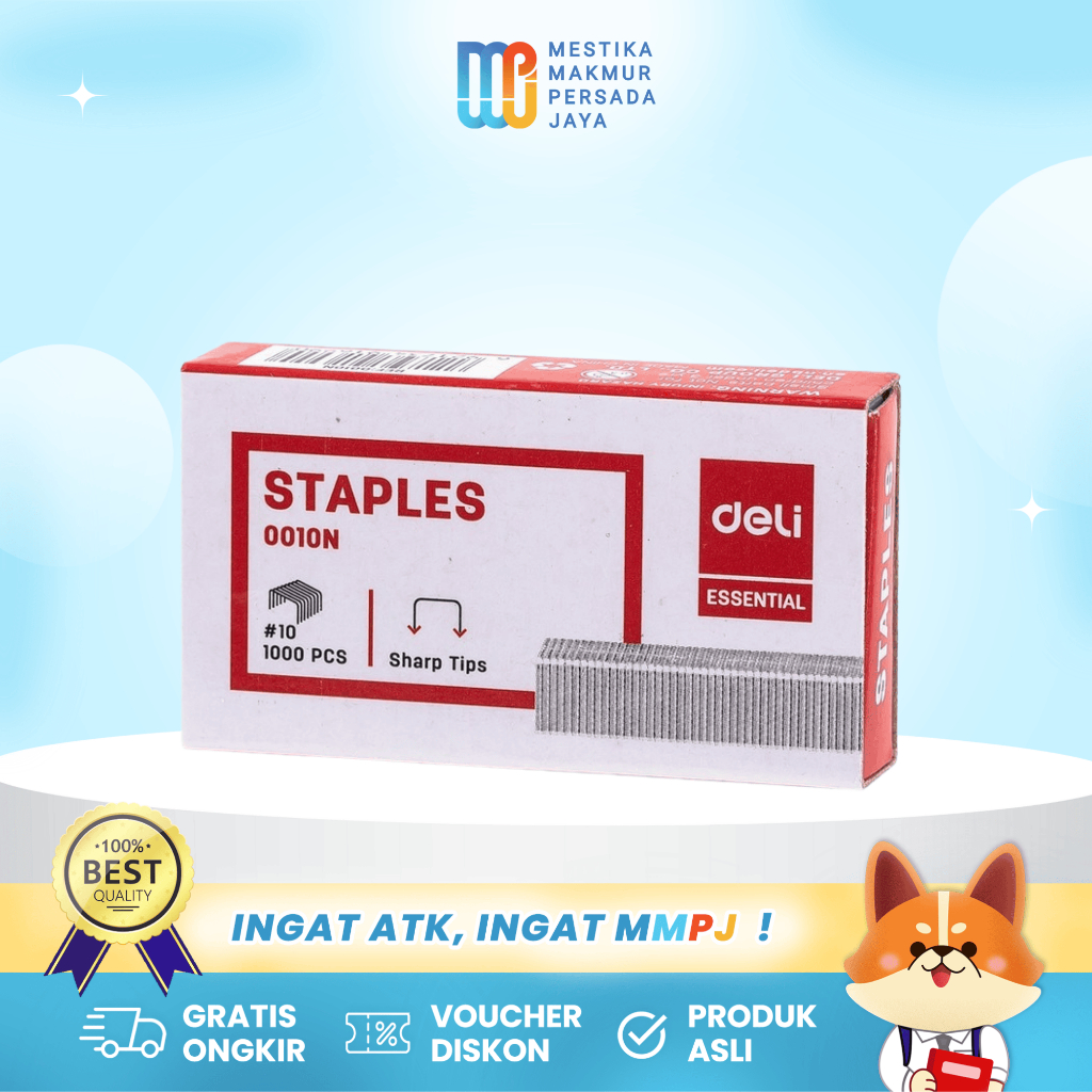 

Deli Staples No.10 – Isi Stapler Anti Karat 1000 Pcs/Pak E0010N
