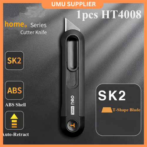 

(UMU SUPPLIER) SANJI DELI PISAU CUTTER AUTO RETRACT ABS T SHAPE BLADE SK2 HT4008 BLACK HITAM