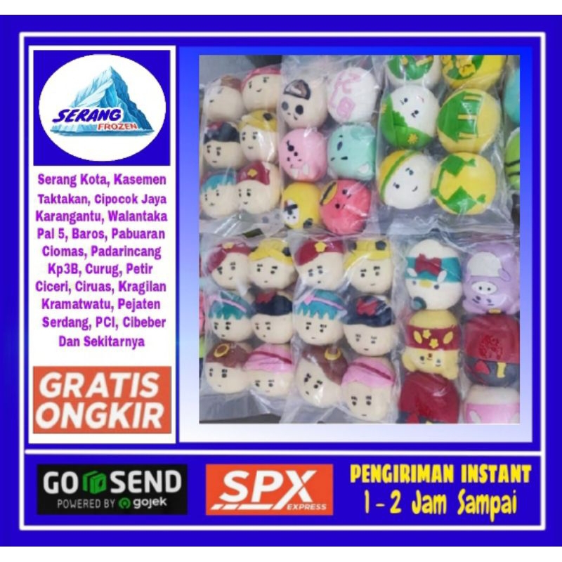

Bakpao Karakter isi 6 pcs, isi Coklat, Motif Random, Serang Frozen