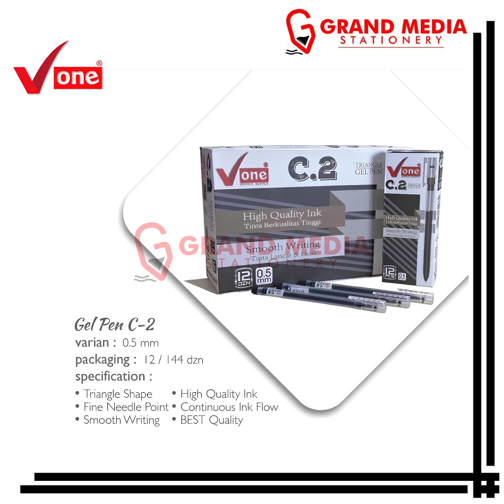 

[GRAND MEDIA] BALLPOINT / PENA / PULPEN GEL V-ONE C-2 HITAM / 1 PCS