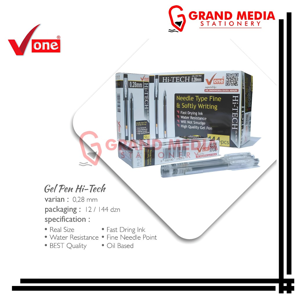 

[GRAND MEDIA] BALLPOINT / PENA / PULPEN GEL V-ONE HI-TECH 0.28 HITAM / 1 PCS