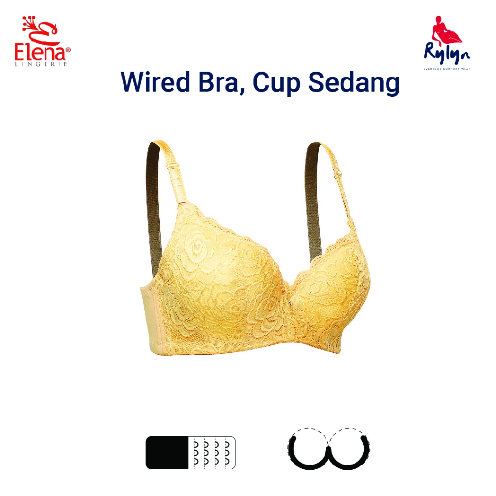 Elena Bra Kawat 3 Kait Busa Sedang Renda Brokat 34B-40B | BH Wanita E 24417