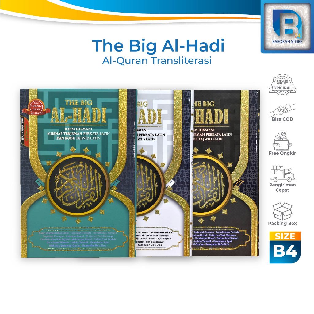 Alquran Jumbo Besar Untuk Lansia Latin Kode Tajwid THE BIG AL-HADI B4 Rasm Utsmani Terjemah Perkata 