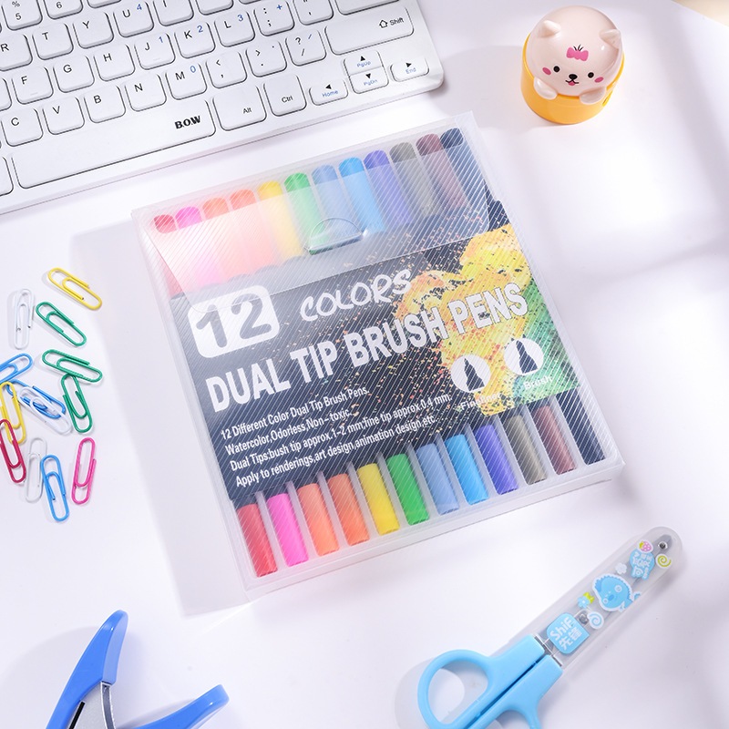

12 PCS DUALTIP COLOR BRUSH PEN / SPIDOL WARNA SPIDOL SKETSA