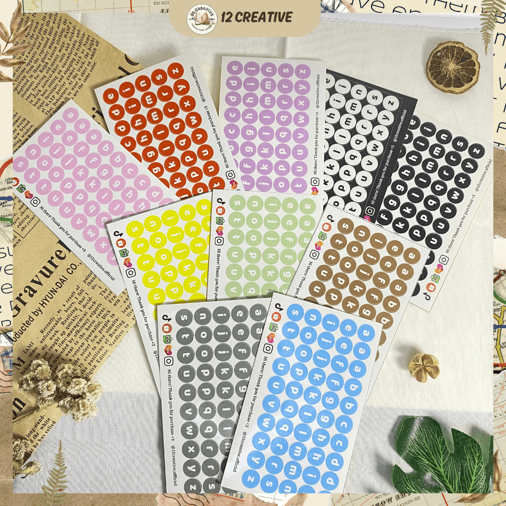 [12 Creative] Sticker Dot Alphabet Mini untuk scrapbook / journaling / pastel mini sticker sheet