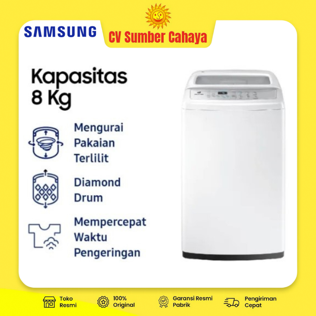 Samsung Mesin Cuci 1 Tabung 8Kg Top Loading WA80H4000SW WA80H4000 80H4000