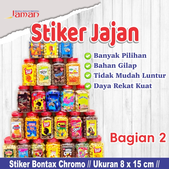 

Stiker Snack Lebaran / Stiker Toples / Oreo / GoodTime / Slai Olai / Good time/ Chiki balls / Qtela / Yuppi / Monde / TERMURAH / STIKER GILAP / STIKER BONTAX / BONTAX CHROMO SEHARI JADI/PART 2