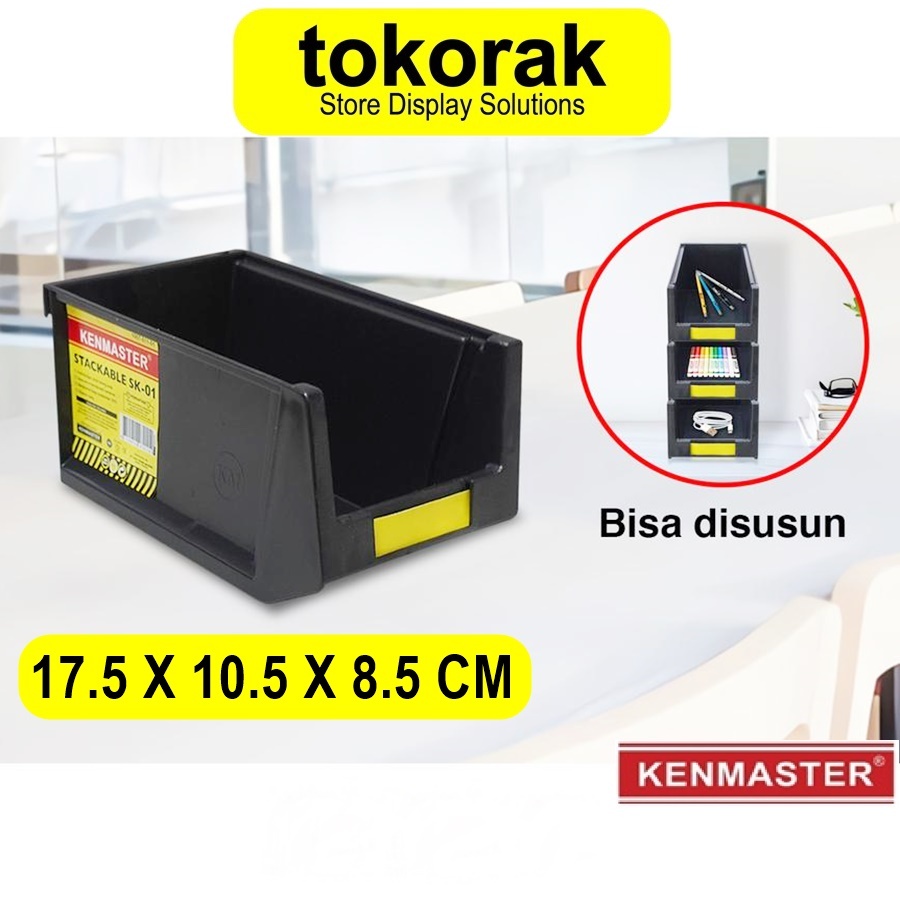 KENMASTER KOTAK PLASTIK STACKABLE HITAM SK01 RAK SUSUN TINGKAT STORAGE BOX JOLLY KOTAK SPARE PART AK