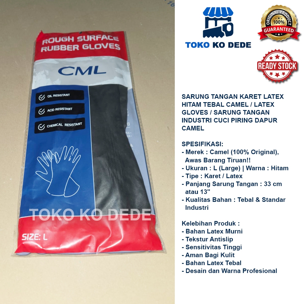 SARUNG TANGAN KARET LATEX HITAM TEBAL CAMEL / LATEX GLOVES / SARUNG TANGAN INDUSTRI CUCI PIRING DAPU