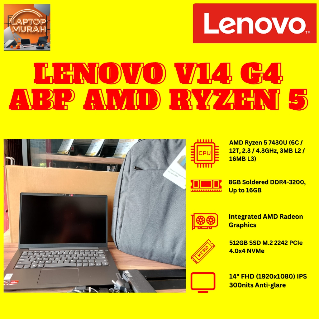 LENOVO V14 G4 ABP AMD RYZEN 5-7430U 512SSD 16GB WIN 11 GREY