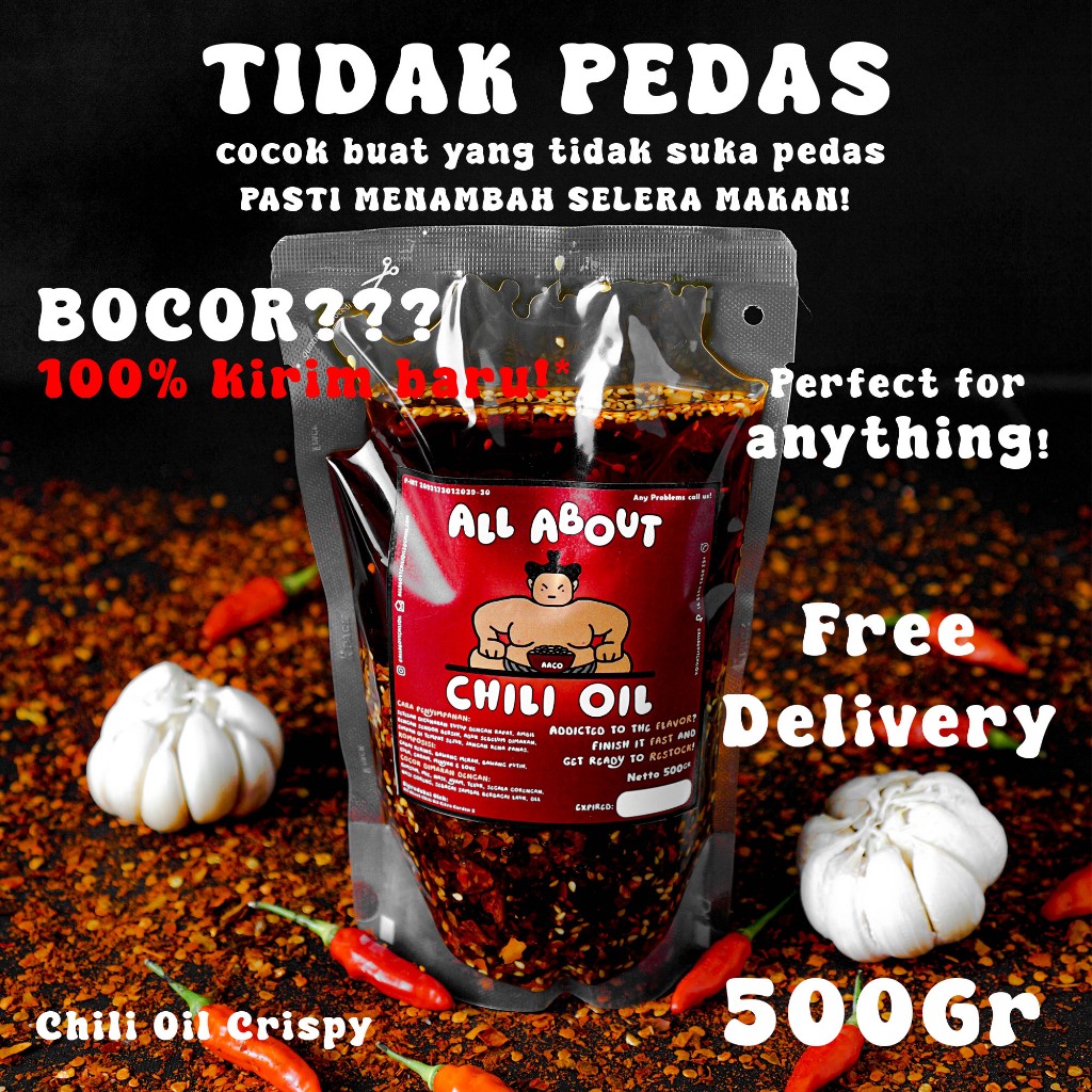 

(GROSIR) AACO- Premium Garlic Chili Oil MINYAK CABAI 500Gram TANPA PENGAWET| Original Tidak Pedas