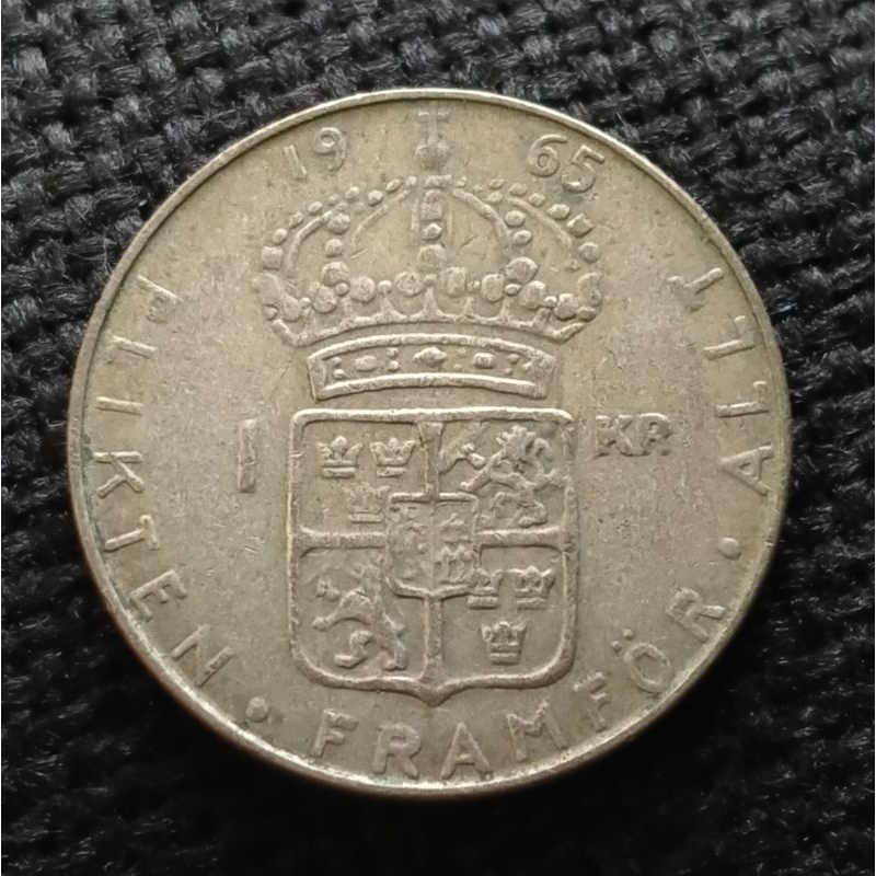 Koin Kuno Perak Swedia 1 Krona tahun 1965