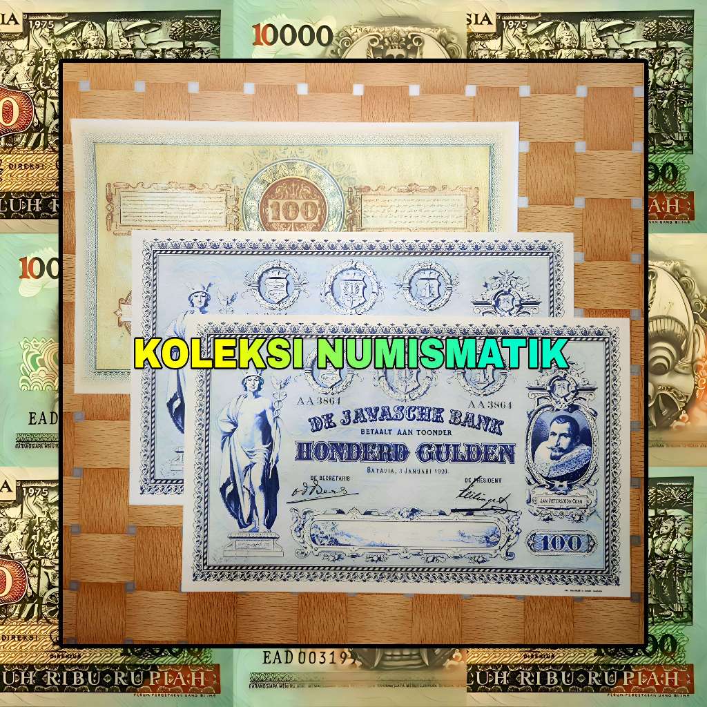SOUVENIR REPRO UANG KERTAS KUNO HINDIA BELANDA 100 GULDEN COEN MERKURIUS 1920