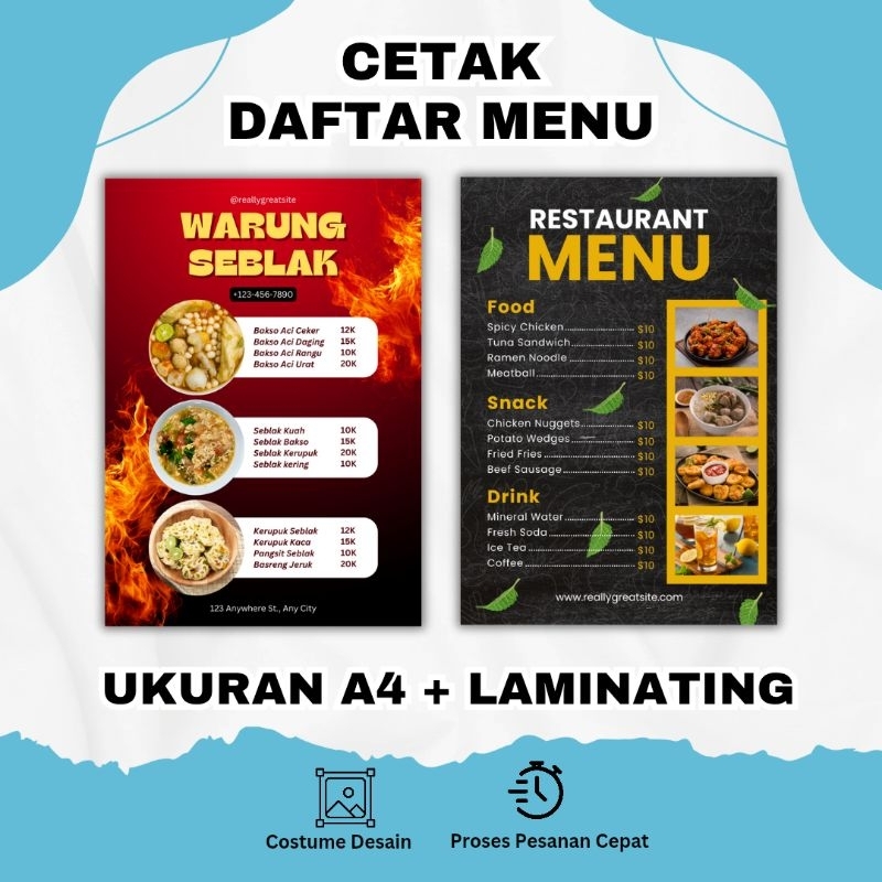 

Cetak Daftar Menu Ukuran A4 Laminating