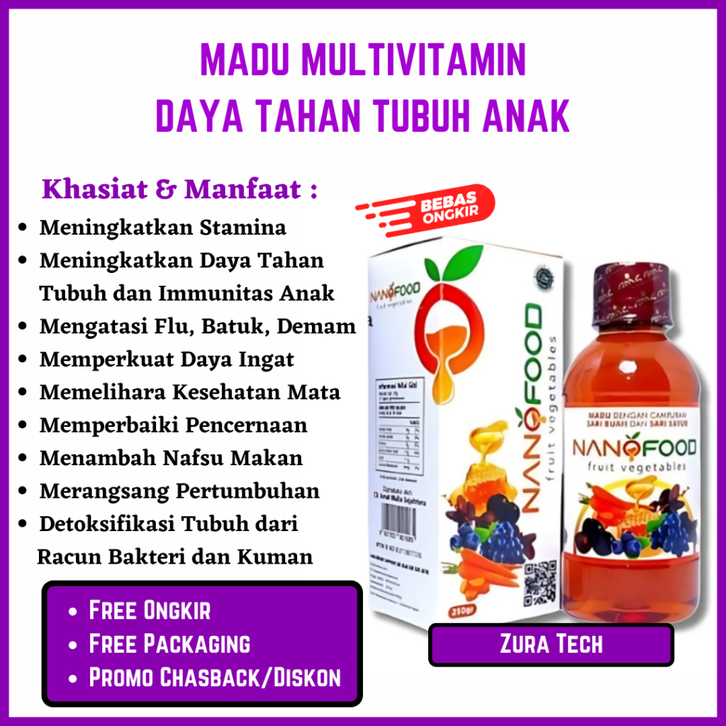 Nano Food Kids Nanofood Madu Multivitamin Anak Nutrisi Gemuk Badan Anak dan Daya Tahan Tubuh Anak