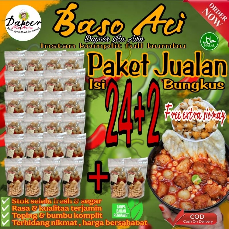 

25 Bungkus Baso acu [Paket Jualan] Baso Aci Instan Khas Bandung Komplit Full Bumbu Pedas / Bakso olahan / Baci Kuah / Boci Homemade - Makanan Cemilan Viral