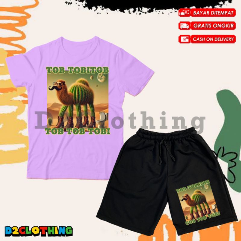 (BISA COD) Setelan Kaos dan Celana Pendek Anak Laki - Laki dan Perempuan Anomali Tob Tobi Tob Tob  -