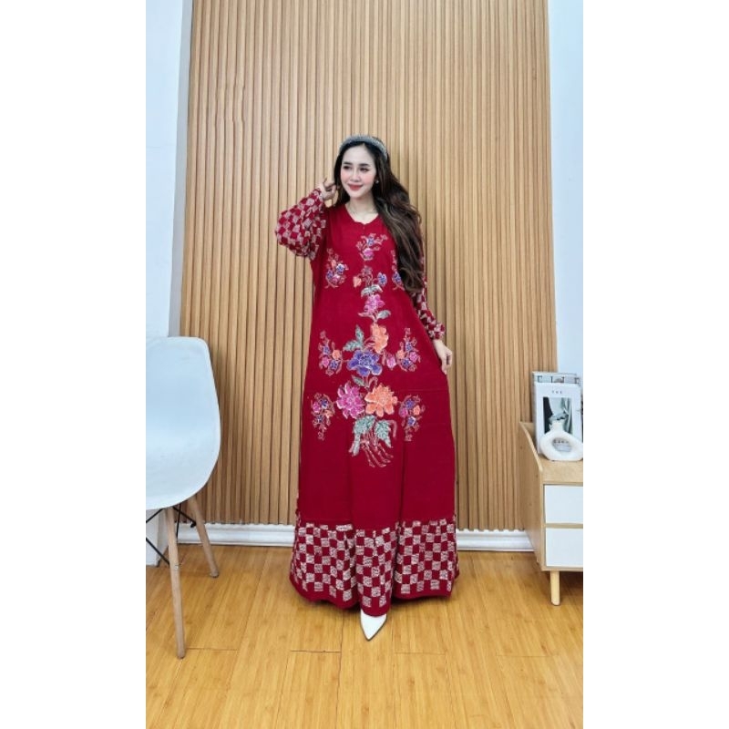 New Stok gamis samitex motif batik cap kotak bunga